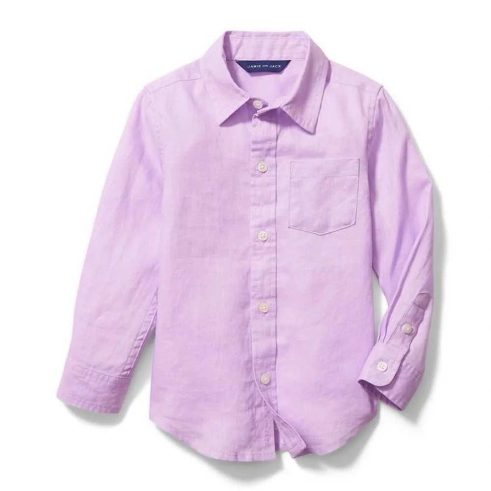 Janie and Jack Boys Lavender Purple Linen Blend Long Sleeve Button Down Shirt 10